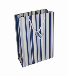 Medium-Blue & White Stripes-Paper Bags with Gift Tag